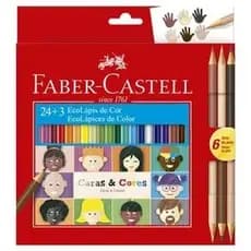 Lápis De Cor Sextavado Faber-Castell Caras E Cores Estojo Com 24 Cores + 3 Lápis Bicolor
