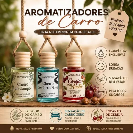 Kit 3 Cheirinho para Carro Aromatizador Premium Concetrado com Alta Fixação e Perfume Duradouro