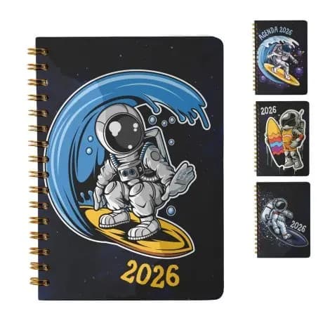 Agenda Espiral Astronauta Com Glitter 2026 168 Folhas