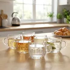 Jogo De 6 Xícaras De Vidro 150ml Kit Canecas Texturizadas Transparente Para Chá Café Louças