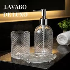 Kit Banheiro 3 Peças Vidro Texturizado Dispenser Pump Plástico | Copo Organizador