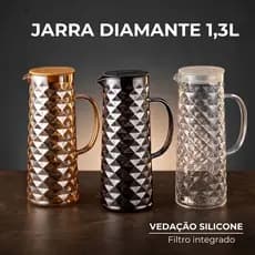 Jarra de Vidro Cristal Elegante 1,3L Tampa Inox Com Alça - Para Água Chá Suco