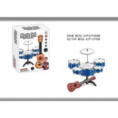 Bateria com Guitarra Infantil Acústica 5 Tambores Musical de Brinquedo