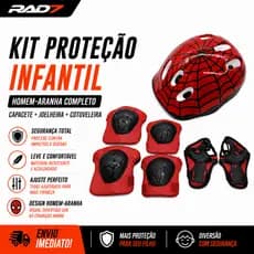 Kit Proteção Infantil Homem-Aranha Completo – Capacete + Joelheira + Cotoveleira