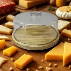 Porta Queijo Queijeira de Madeira Bambu e Tampa Acrílica Premium Porta Queijos e Bolos Grande 25 cm
