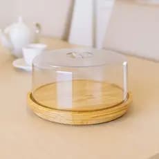 Porta Queijo Queijeira de Madeira Bambu e Tampa Acrílica Premium Porta Queijo Ricota 18 cm