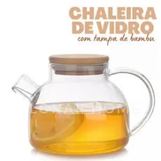 Chaleira de Vidro Tampa de Bambu Jarra Bule infusor Resistente a Calor Borossilicato 1L