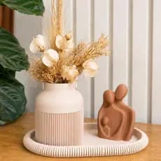 Kit Decorativo Vaso Bandeja Escultura Família Decoração Ambiente Minimalista