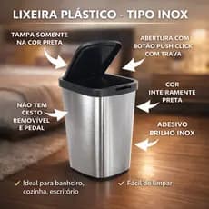Lixeiras 9L Prata com Tampa Click INOX para Banheiro Cozinha e Escritório