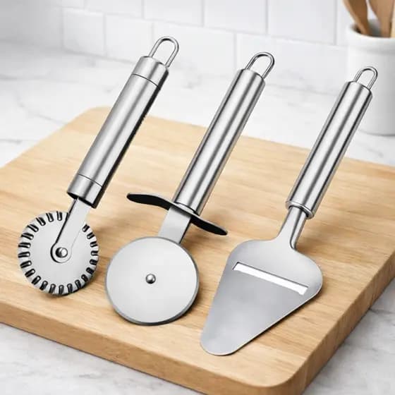 Conjunto Cozinha Original Line 3 Peças – Cortador Pizza, Pastel e Plaina de Queijo Inox