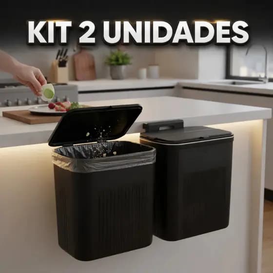 Kit De 1 Ou 2 Lixeiras Suspensas 9L Cozinha Com Tampa Porta Armário Sem Furar Multiuso Doméstico