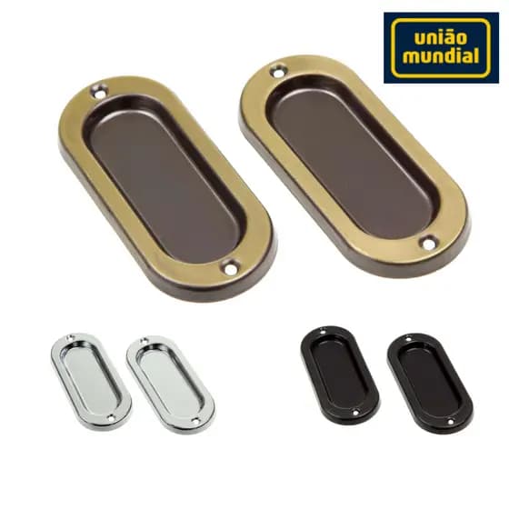Puxador Concha de Sobrepor Uniao Mundial para Porta e Janela de Correr em Madeira Aco Aluminio 1 par