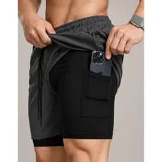 Short Bermuda Masculino 2 em 1 Compressão com Proteção UV para Corrida Academia Treino e Esportes