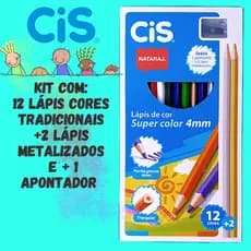 Lapis De Cor Cis Nataraj Super Color 12 Cores Gratis 2 Lapis Metalicos E 1 Apontador Papelaria Material Escolar
