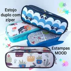 Estojo Em Couro E Nylon Duas Divisórias Com Ziper Estampas Mood