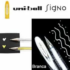 Caneta Gel Uni-ball Signo Branca Prata Ou Dourada Papelaria Escrita Desenho