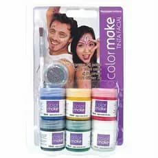 Kit Para Pintura Facial 06 Tintas 01 Pote Brilho E 01 Pincel
