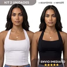 KIT 2  BLUSAS FEMININA TOP HALTER CROPPED AJUSTADO FRENTE ÚNICA COSTA NUA CASUAL ACADEMIA E SOCIAL