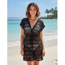 Vestido saída de praia em renda arrastao