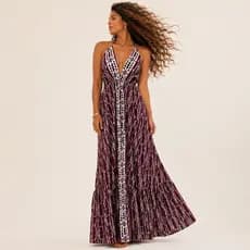 Vestido Longo Indiano Feminino Seda Estampado Boho Verão Soltinho Alça Regulável Frente Única