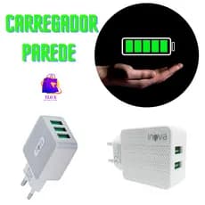 Carregador de Parede com 2 e 3 Saídas USB - Carregamento Rápido e Eficiente