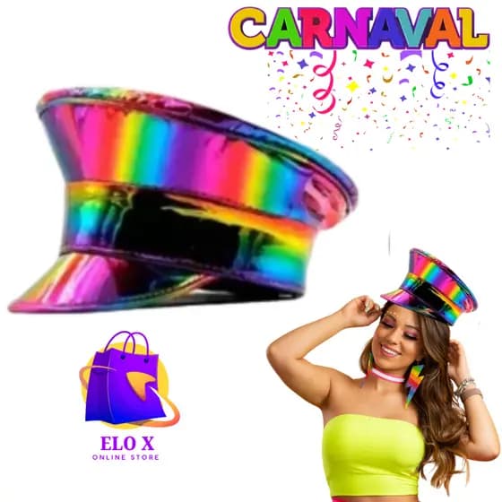 Quepe Arco  Íris  Metalizado Holográfico  Degrade  Boina Chapéu LGBT  Colorido Boné Carnaval Cosplay