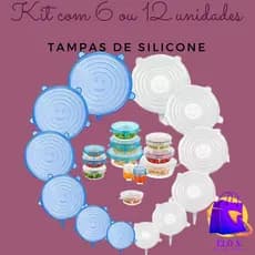 Kit com 6  12 peças Tampa Elástica Silicone Reutilizável Lavável Vários Potes Tapoer Panela Proteção