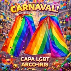 Kit Capa e Leque Arco Íris  LGBT Orgulho Gay Bandeira Diversidade Carnaval  Fantasia  Unissex Tecido