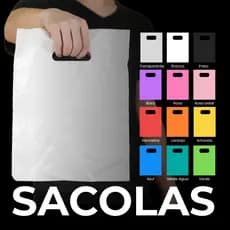 50 Sacolas Boca De Palhaço Plástica Com Alça Vazada Vários Tamanhos Lisa Sem Impressão