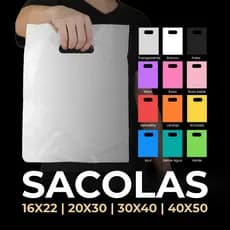 Kit Sacola Boca de Palhaço 100un Alça Vazada Tamanhos 16X22 20x30 30x40 40x50 Lisa Sem Impressão