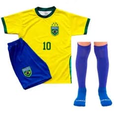 Kit Conjunto Futebol Brasil Infantil Torcedor Brasileiro + Meião Apollo Atoalhado Confortável