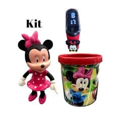 Kit 3, Boneco Minie + Caneca Personalizada + Relogio Digital