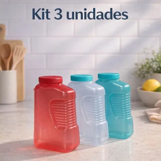 Kit 3 Garrafas Plásticas 2L com Tampa Rosqueável – Garrafa Reutilizável para Água Suco Chá Geladeira e Academia