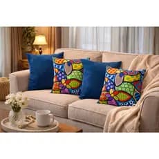 Kit 4 Capas de Almofadas Decorativa Gorgurinho 40cm x 40cm Estampado Romero Brito