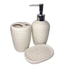 Kit Lavabo Banheiro Moderno Porcelana Porta Sabonete Líquido Porta Escovas Saboneteira 3 peças