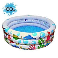 Piscina Infantil Inflável 100 Litros Estampa Fundo Do Mar 3 Anéis Água Ou Bolinha Para Criança