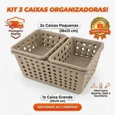 Kit 3 Cestos Organizadores Plástico Multiuso Caixa Organizadora Nicho Organizador Quarto Banheiro Cozinha Escritório