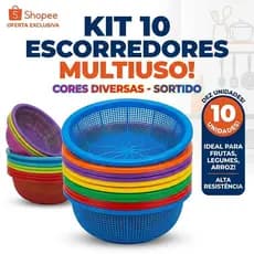 Kit 10 Escorredores Multiuso Plástico Escorredor de Arroz Frutas Legumes Peneira Cozinha Atacado Escorredor de macarrão