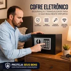 Cofre Digital Eletrônico portátl Teclado e Chave preto casa escritório empresa fácil manusear carregar na mão