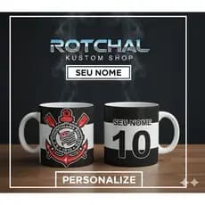 Caneca de Porcelana Corinthians Personalizada - 325ml, Resistente a Micro-ondas, Personalização Única