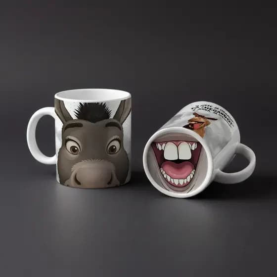 caneca personalizada Burro do Shrek - a gente já chegou tá chegando e agora - com boca no fundo