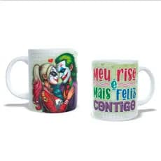 Caneca personalizada Coringa&Arlequina meu sorriso é mais feliz contigo