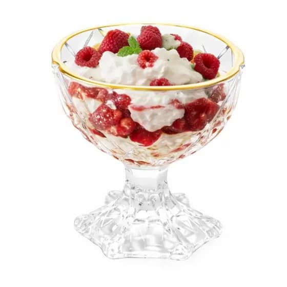 Conjunto de Taças de Sobremesa em Vidro c/ Fio de Ouro 170ml Lyor Jogo Douradas Luxo e Sofisticação