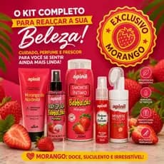 Kit Apinil Morango – Loção, Body Splash, Sabonete Íntimo, Perfume e Mousse Micelar Conjunto 05 Itens