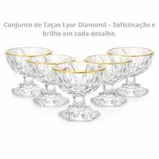 Jogo 12 Taças de Sobremesa Lyor Diamond Cristal com Fio de Ouro 170 ml
