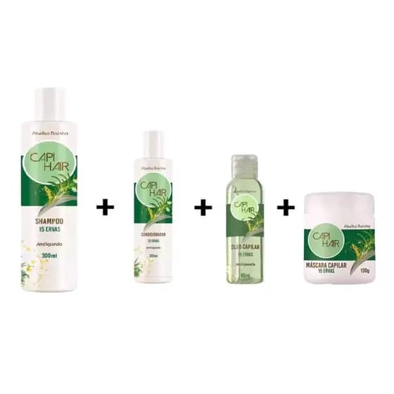 Shampoo e Condicionador Antiqueda - Kit Capihair 15 Ervas Abelha Rainha