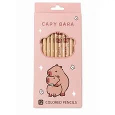 Lápis de cor Capivara Marrom Amor Papelaria 12 Cores Kawaii Criativa Desenho Colorir Criança Diversão Arte Artigos
