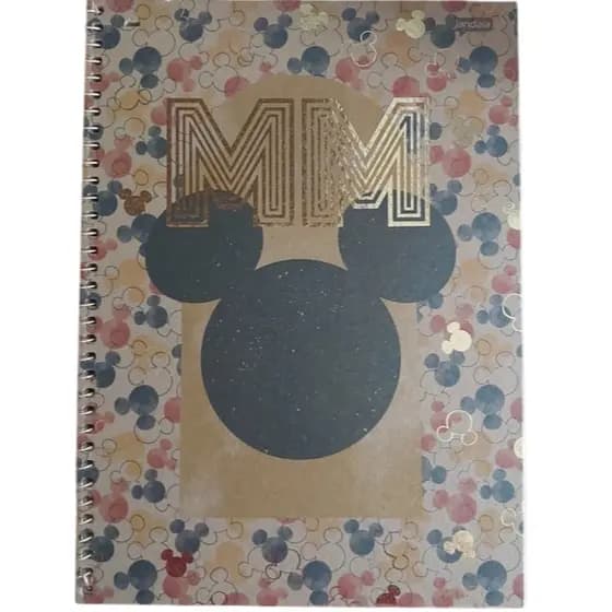 Um Caderno Universitário Jandaia Mickey ou Minnie Capa Dura Espiral Kawaii 80 folhas Papel Kraft 1 matéria coleção 26