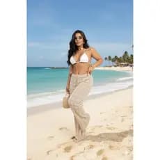 Calça Saída de Praia Tricot Crochê Tendência Moda Praia | Calça Pantalona Tricô Verão Moda Feminina