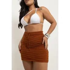 Saia Saída de Praia Tricot Tendência Moda Praia Verão 2026 | Saia Tricô com Cordão Ajustável